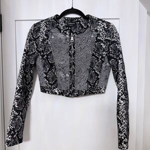 Y2K  Bebe Snake Skin Print Cropped Moto Biker Jacket Cotton Size 2 goth preppy